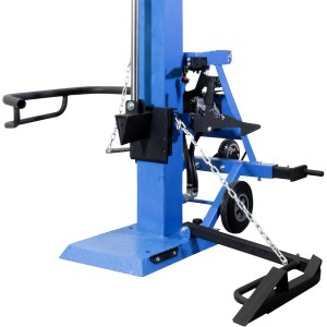 Güde Langholzspalter GHS 1000/14TZ-A: Blauer Holzspalter mit Stammheber und Transporträdern.