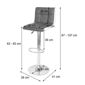 Barhocker 2er-Set Grau-Weiß mit Chromfuß, höhenverstellbar. Hocker mit Kunstlederbezug und Fußablage.