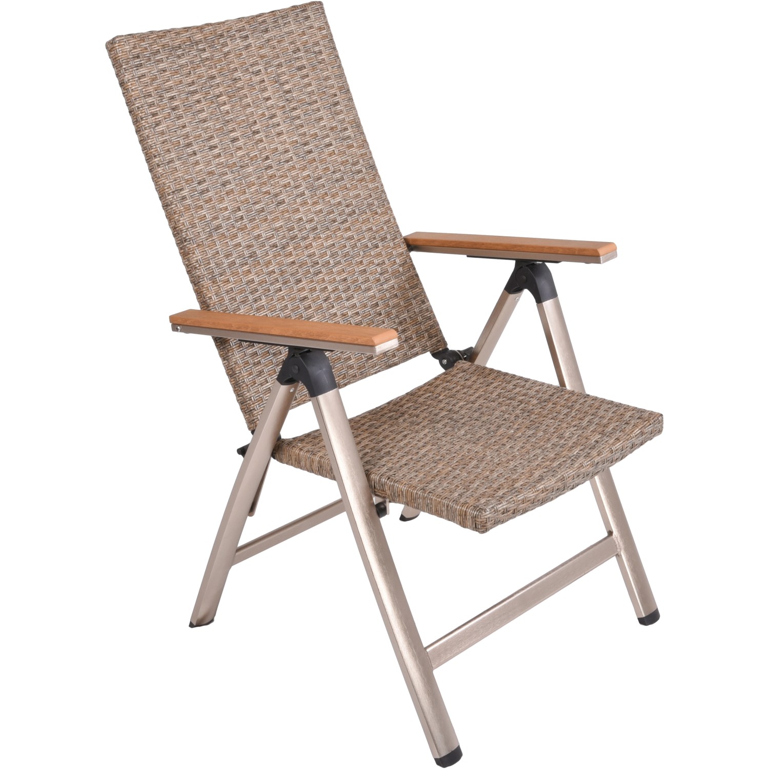 Gartenstuhl Hochlehner Florance in Champagner mit Aluminiumgestell und Holzimitat-Armlehnen.