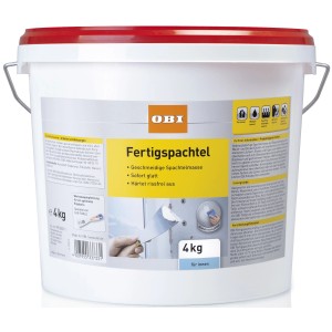 Eimer OBI Fertig-Spachtel, weiße Spachtelmasse, 4 kg für Innenräume, zum Füllen von Löchern und Rissen.
