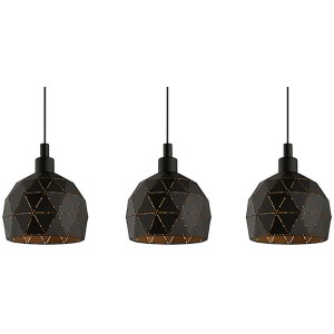 Eglo Roccaforte Pendelleuchte, 3-flammig, schwarz-goldene Hängeleuchte aus Stahl.