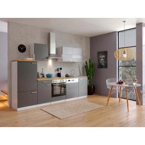 Respekta Küchenzeile LBKB280WG, 280 cm, Grau-Weiß Glänzend, ohne E-Geräte.
