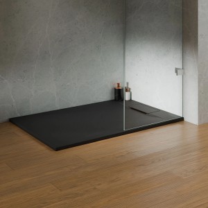 Rechteckige, anthrazitgraue Breuer Duschwanne LiteLine, 100x90 cm, extraflach im modernen Bad.