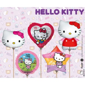 Mehrfarbige Hello Kitty Mini Folienballons, 5-fach sortiert, als Geschenk.
