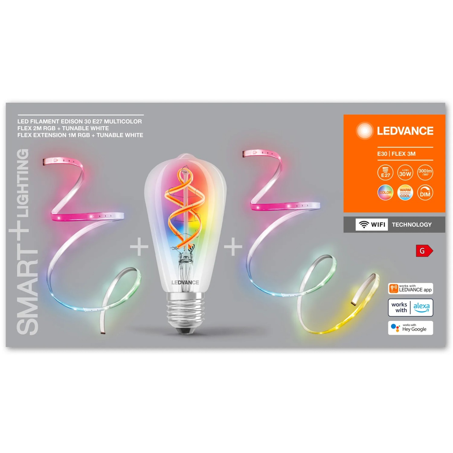 Ledvance Smart+ Filament Edison E27 mit LED-Lichtstreifen, Multicolor, dimmbar.