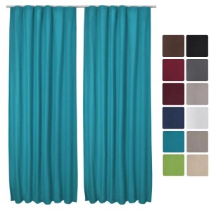 Türkise Beautissu Thermogardine Amelie, 2er Set Fenstervorhänge mit Kräuselband, 140x245 cm.