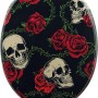 Sanfino WC-Sitz Rose Skull: Toilettendeckel mit Absenkautomatik, Holz, Totenköpfe und Rosen Design.