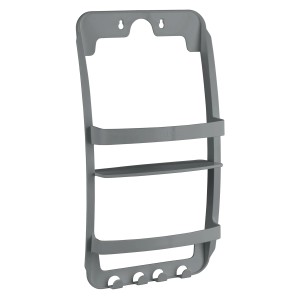 Wenko Badregal Universal, grau, mit 2 Ablagen und 4 Haken für Badutensilien.