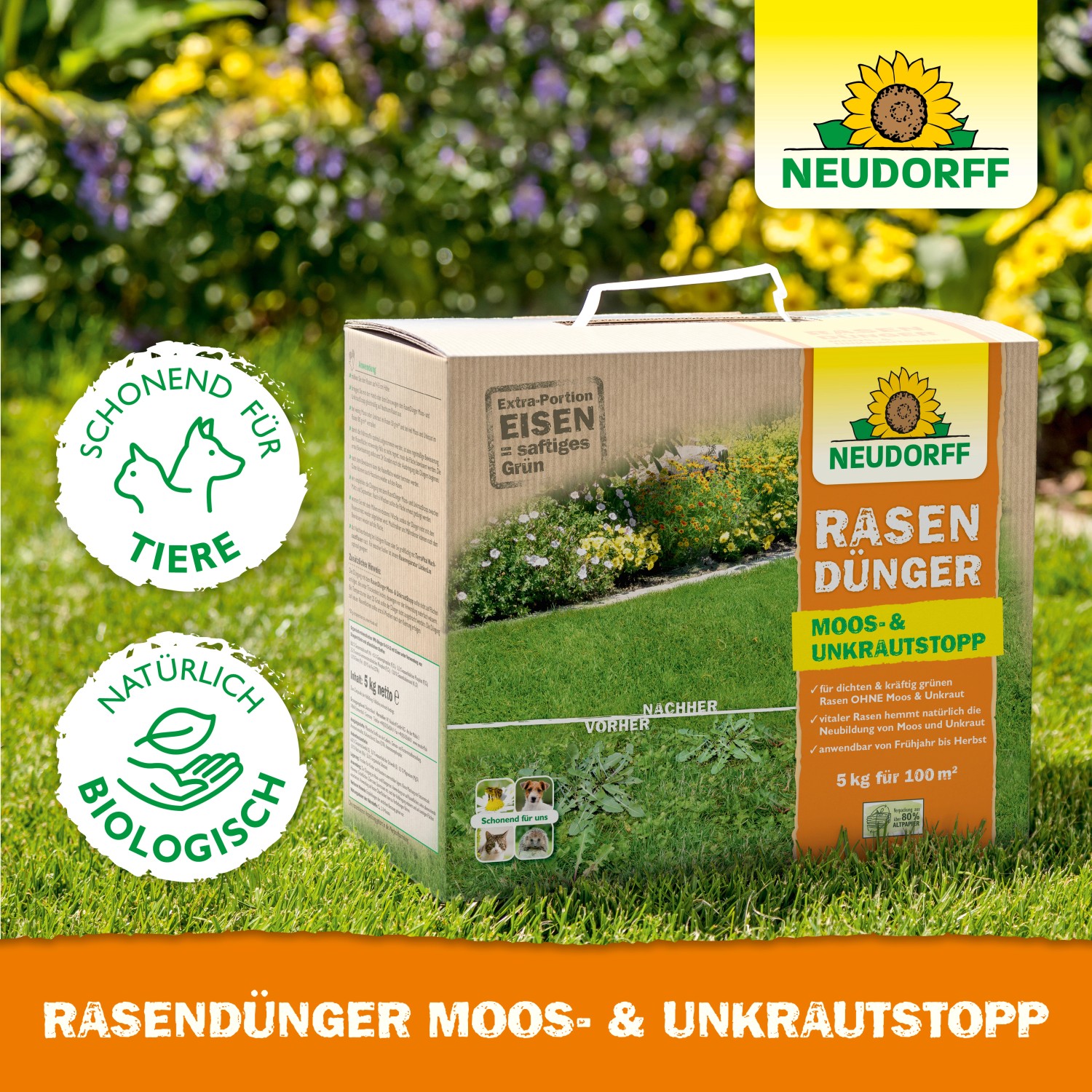Neudorff Rasen-Dünger Spezial 5Plus1, 10 kg Packung für dichten, grünen Rasen ohne Moos und Unkraut.