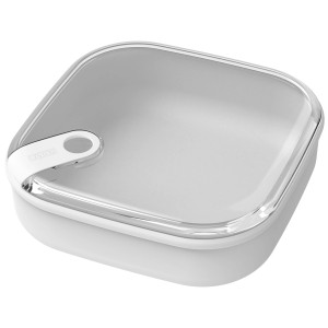 Weiße Rotho Frischhaltedose Ela Flach (1 l) mit transparentem Deckel.
