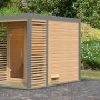 Karibu Saunahaus Seros 1, naturbelassen/staubgrau, aus nordischer Fichte für den Garten.