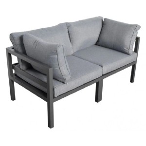 Jet-Line Gartensofa Rhodos Anthrazit 2 Teilig mit Kissen Outdoor Sofa Gartenmöbel