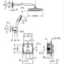 Technische Zeichnung des Grohe Precision Thermostat Duschsystems Unterputz mit Vitalio Start 250.