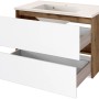 Held Möbel Waschtisch-Set Bari, 80 cm, matt Weiß/Wotaneiche mit offenen Schubladen.