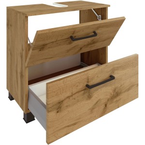 Held Möbel Waschbeckenunterschrank Florenz, 60 cm, Wotaneiche mit Schubladen und Auszug.