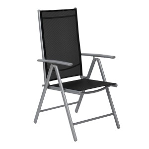 Greemotion Klappsessel Porto, Gartenstuhl mit Aluminiumgestell und schwarzer Textilbespannung.