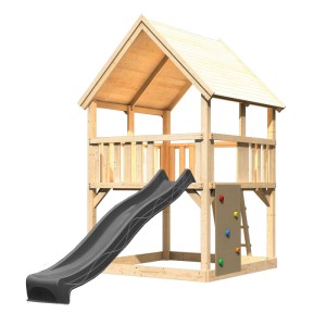 Karibu Spielturm Luis mit Rutsche u. Kletterwand Natur-Anthrazit