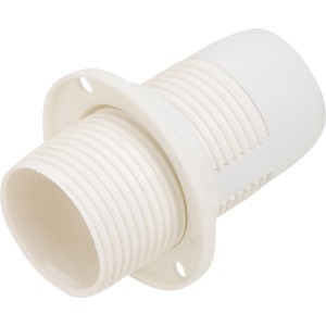 Weiße E14 Lampenfassung aus Kunststoff mit Schraubgewinde zur Lampeninstallation.