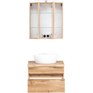 Held Möbel Waschtisch-Set Trient, 60 cm, Wotaneiche mit Aufsatzbecken und Spiegelschrank