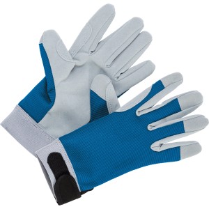 Blaue Gartenhandschuhe Gr. 10 für Gartenarbeiten mit Klettverschluss.