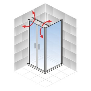 Schulte Alexa Style 2.0 Eckdusche mit Pendeltür, mattschwarze Profile und transparente Glaswände.
