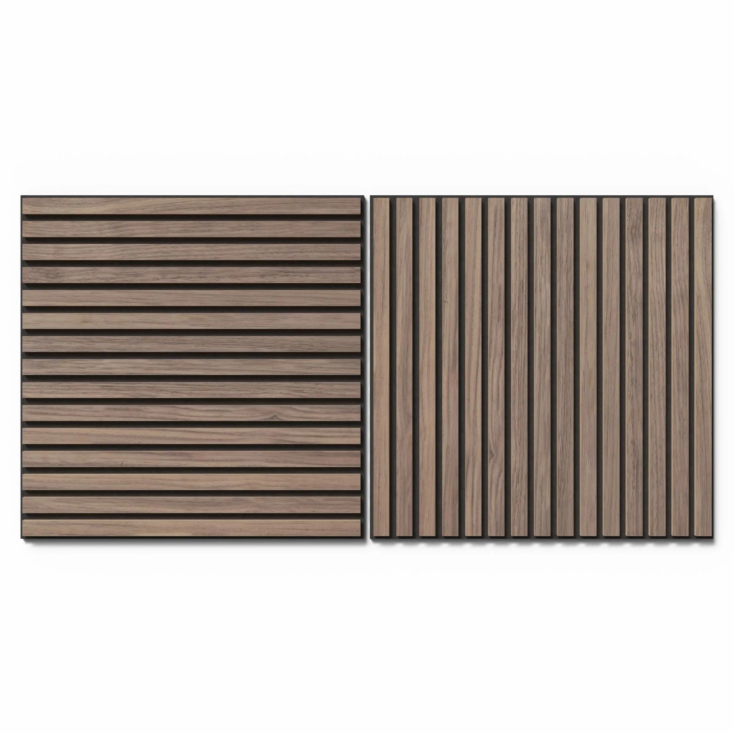 2 Akustikpaneele in Walnuss-Optik mit schwarzem Akustikfilz für Wand und Decke, 60 cm.