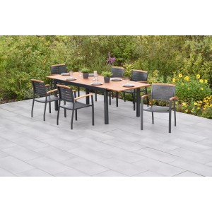 Merxx Tinos 7-tlg. Gartenmöbel-Set mit Ausziehtisch (180/250x100cm) und 6 Stapelsesseln.
