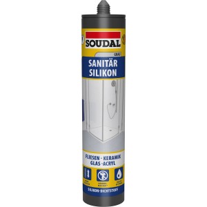 Soudal Sanitär Silikon Grau 300 ml für Bad & Dusche. Dauerelastischer Dichtstoff für Fugen, Fliesen, Keramik, Glas, Acryl.