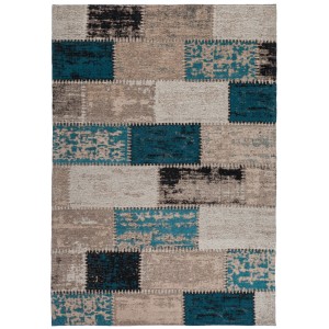 Vintage Teppich Guadeloupe türkis-multicolor, 120x170 cm. Handgefertigter Teppich im Patchwork-Design.