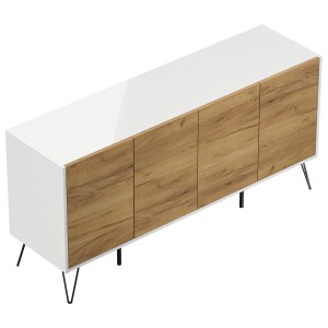 Posseik Sideboard Industrial H, 155 cm, weiß/Eiche, 4 Türen, stehend. Modernes Design für Wohnzimmer.