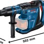 Bosch Professional Akku-Bohrhammer GBH 18V-40C Solo mit L-Boxx, blau-schwarz, mit Maßangaben.