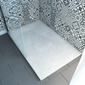 Aurlane Duschtasse Stone, 140x90, Weiß, Steinoptik, fast barrierefrei.