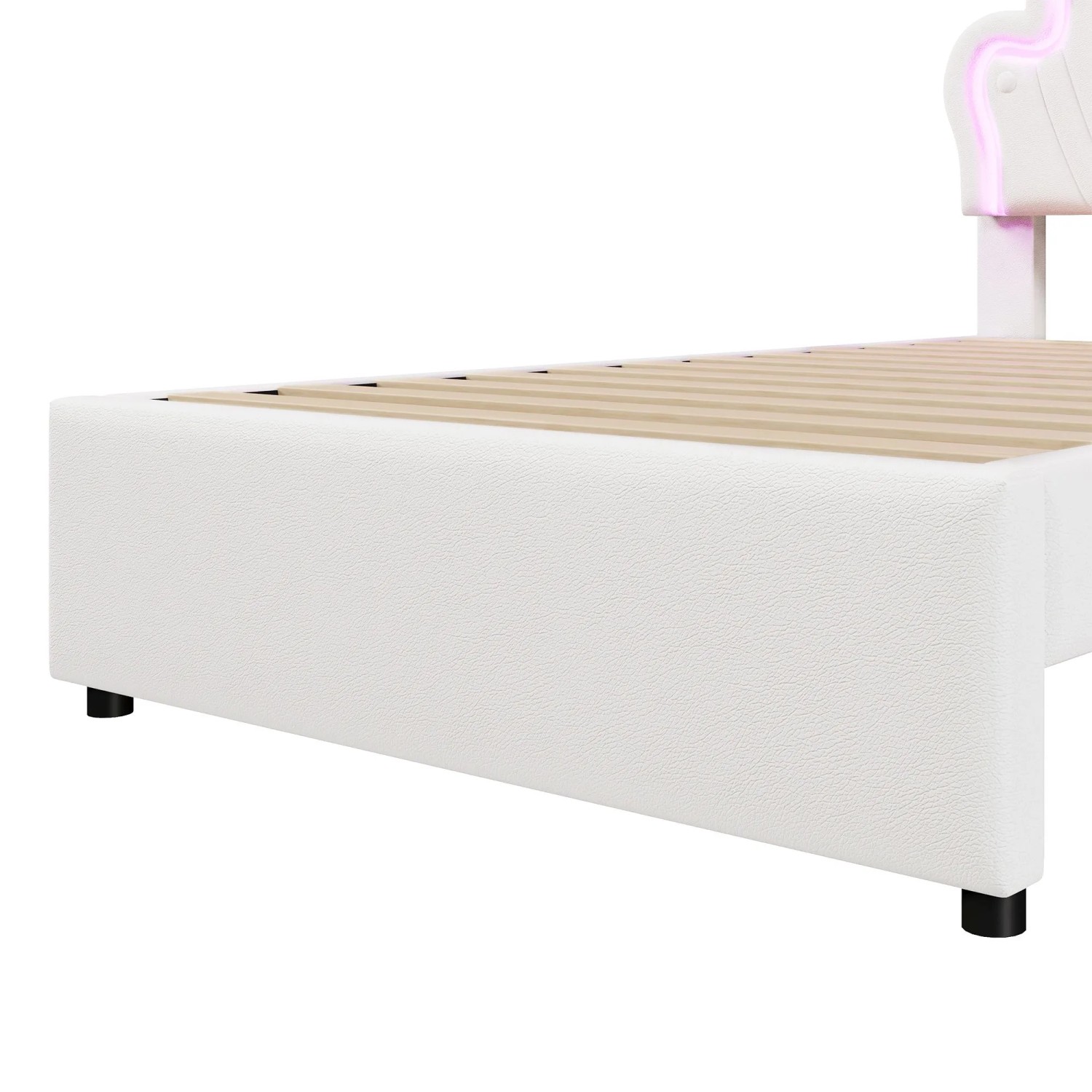 okwish Polsterbett 90x200cm mit LED Licht Schubladen Weiß ohne Matratze_9