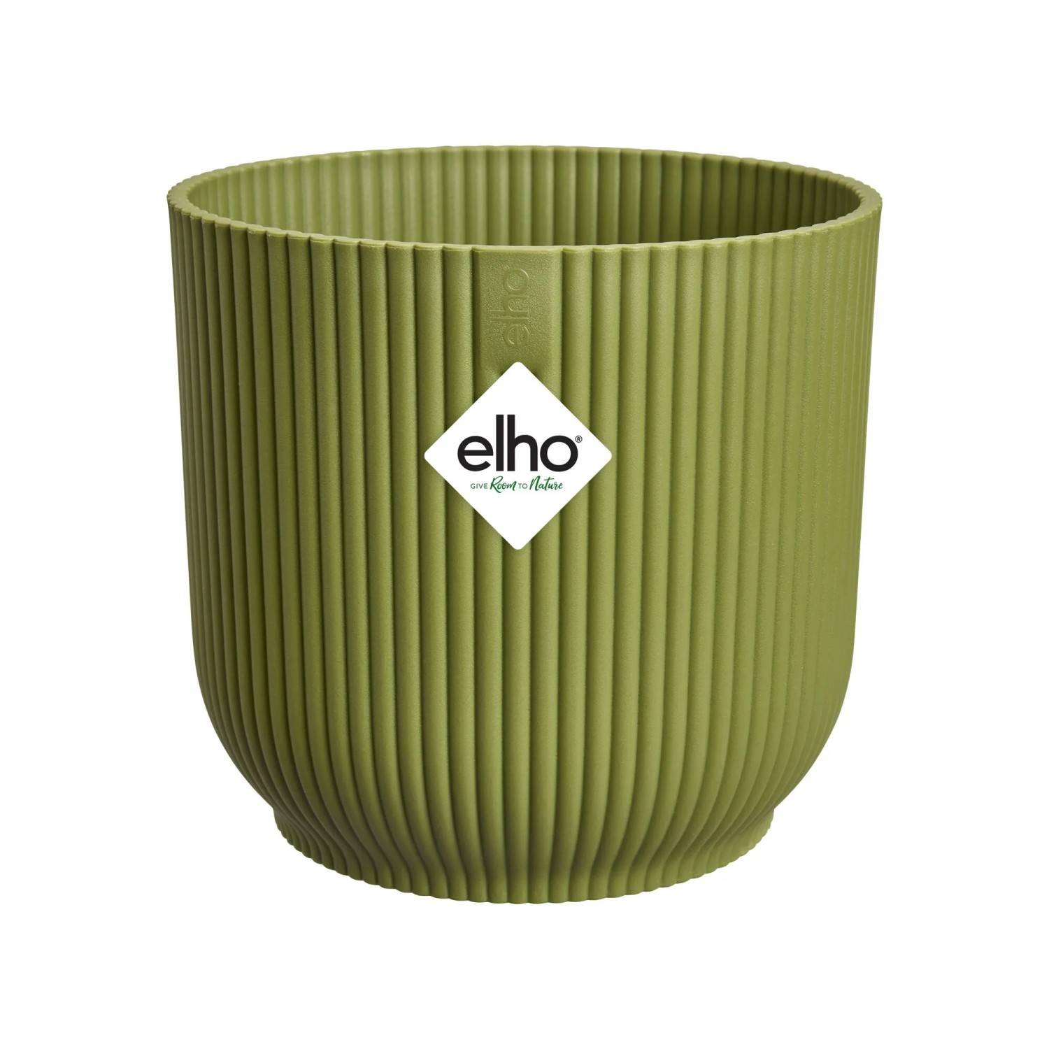 Grüner Elho Blumentopf Vibes Fold, rund, Ø 18 cm, mit Rillenmuster.