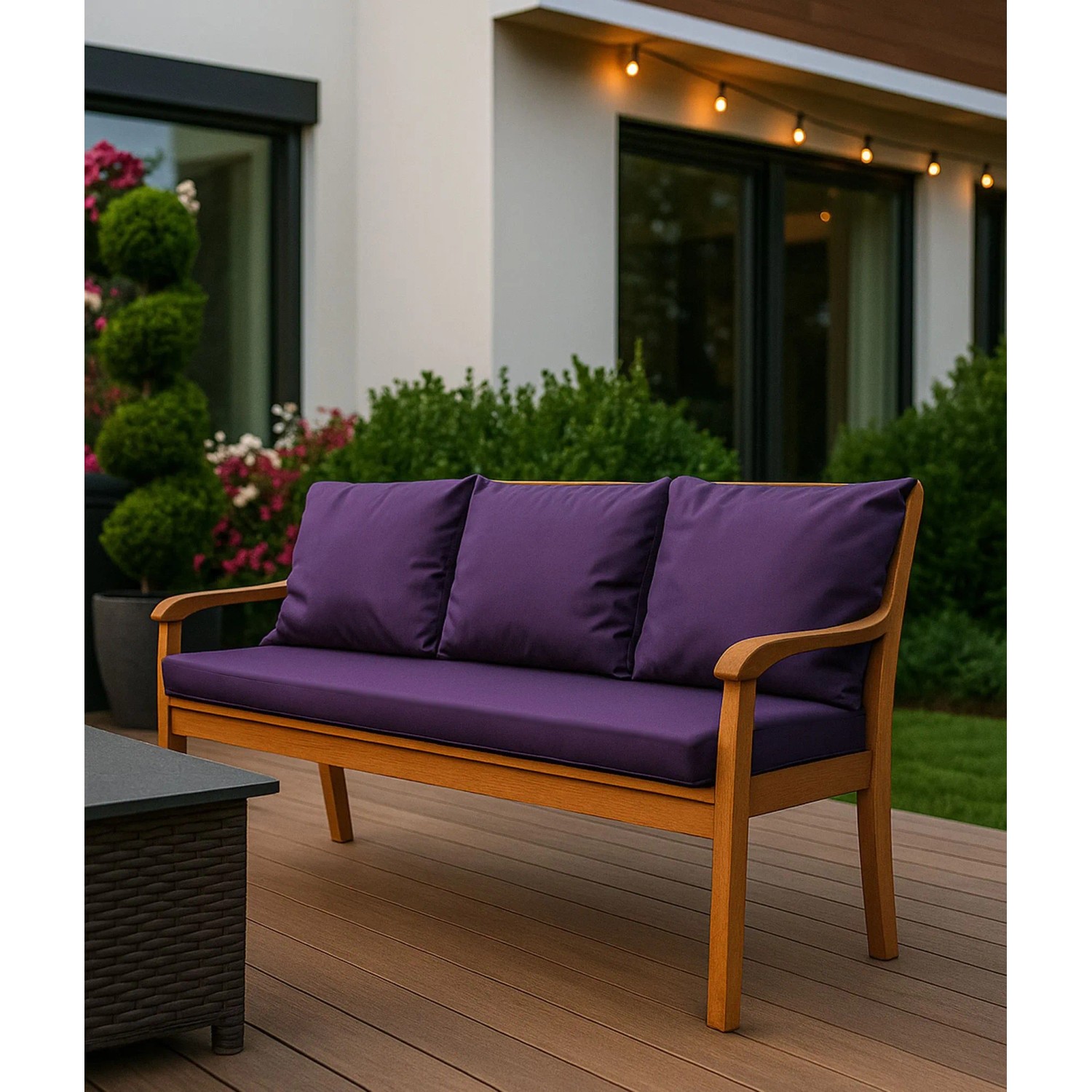 Violettes Setgarden Bankkissen-Set für 2-Sitzer Gartenbank, bestehend aus Sitz- und Rückenkissen.