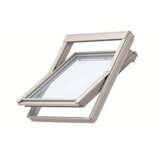VELUX Schwingfenster C02 aus Holz, geöffnet dargestellt. Dachfenster mit Thermo-Star Verglasung.