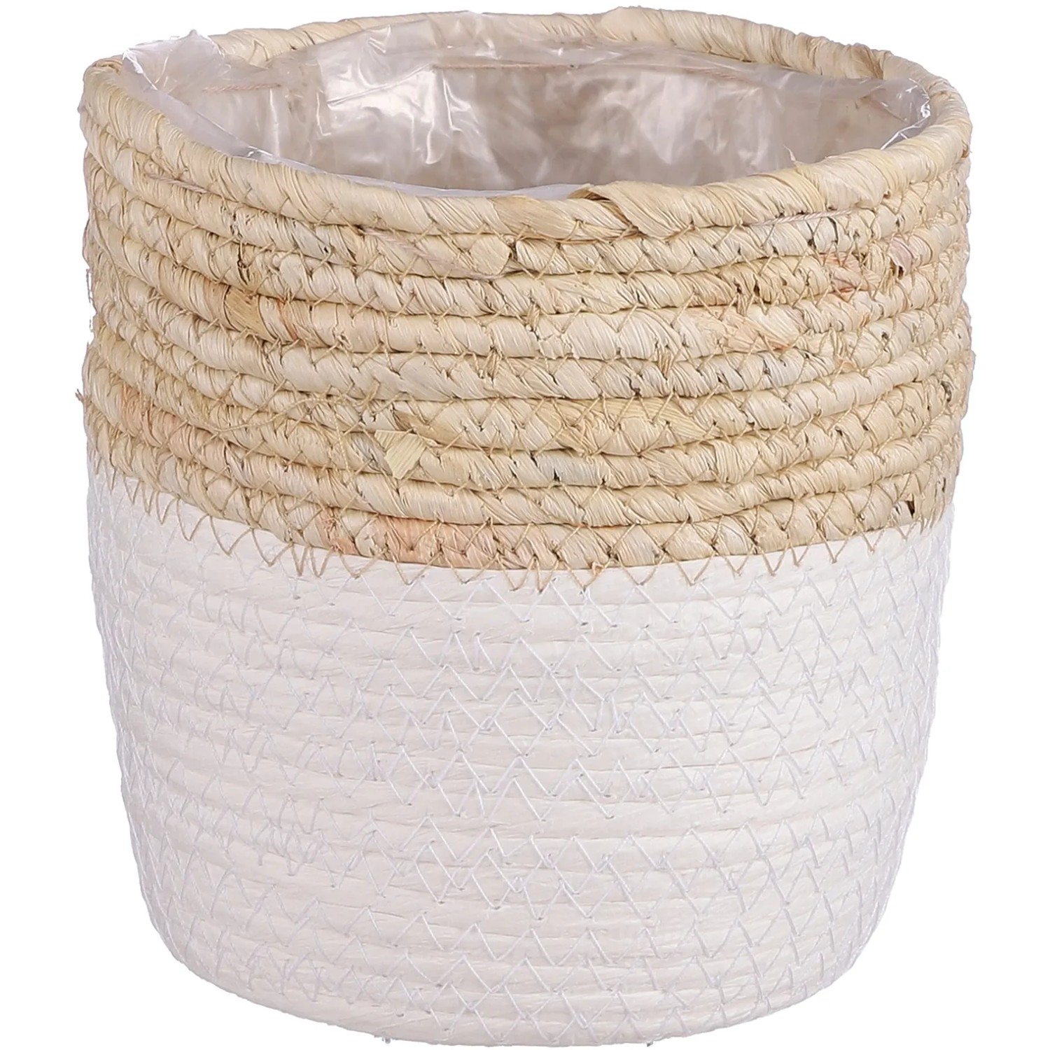 Weißer, runder Korb Rachel von Mica Decorations, Ø 16 cm, aus Seegras, ideal als Übertopf.