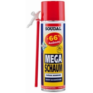 Soudal Megaschaum 500ml B2 Dose mit Adapter, geeignet für PU-Schäumarbeiten.