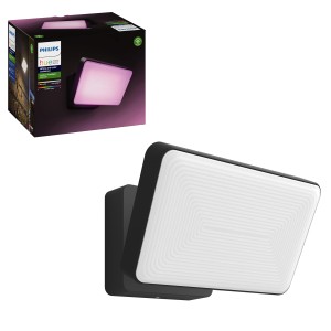 Philips Hue Discover LED-Wandlampe für den Außenbereich, smarte Gartenbeleuchtung in Schwarz.