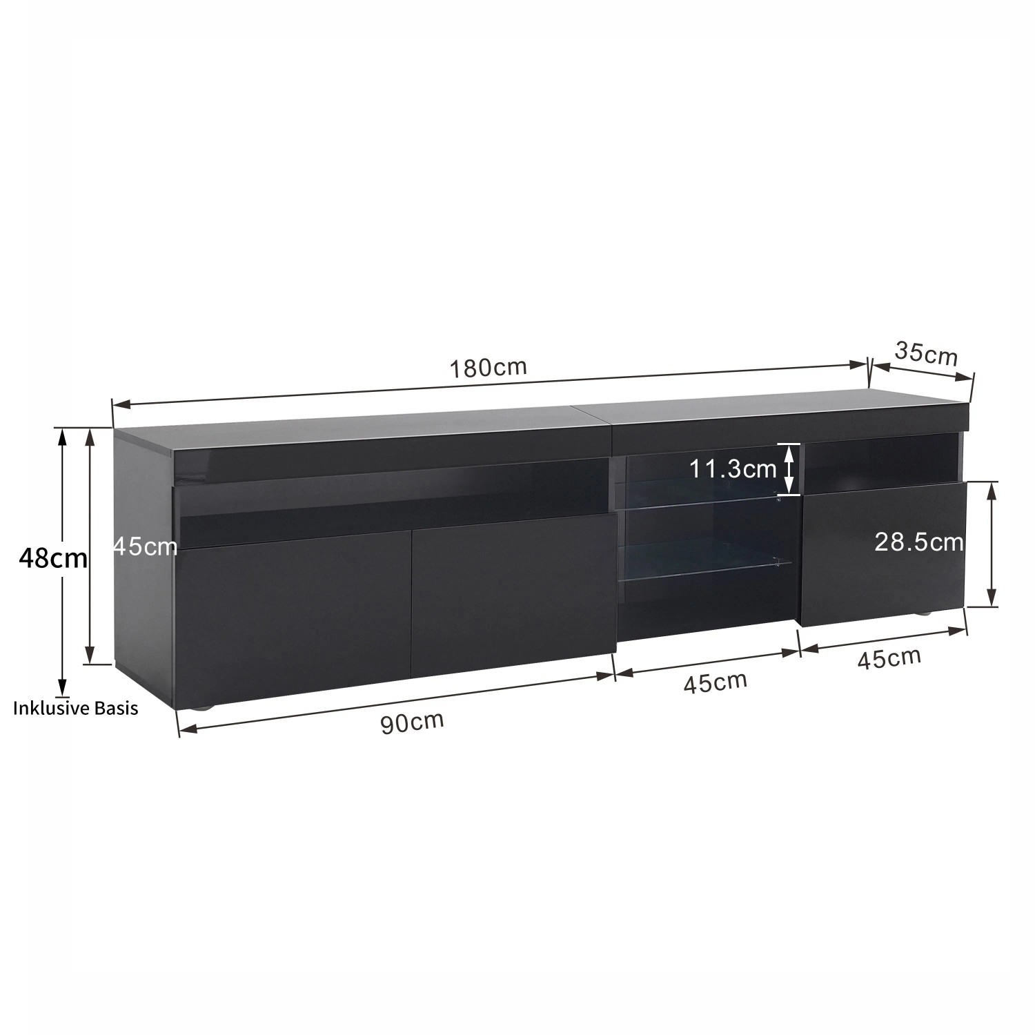 okwish TV Schrank mit LED Beleuchtung für Wohnzimmer 180x35x48cm Schwarz_5