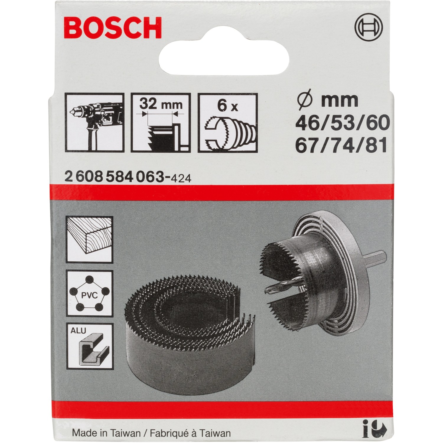 Bosch Sägekranz-Set Pro, 6-teilig, für Holz und Metall, verschiedene Größen.