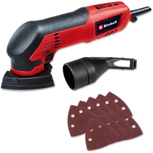 Einhell Deltaschleifer TC-DS 20 E rot-schwarz mit Staubadapter und dreieckigen Schleifpapieren. Ideal für Ecken.
