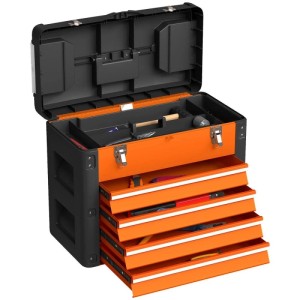 HOMCOM Werkzeugkiste Leer 49 x 25 x 40 cm Werkzeugkasten mit 4 Schubladen