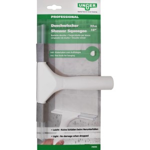 Unger Duschwischer, 25 cm, weiß, mit Klebehaken zum Aufhängen. Ideal für streifenfreie Sauberkeit im Bad.