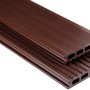 Braune Kovalex WPC Terrassendielen mit glatter Oberfläche und Hohlkammerprofil.