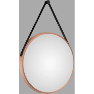 Runder DSK Design Wandspiegel Silver Coiffeur Ø 50 cm mit Kupferrahmen und Lederband.