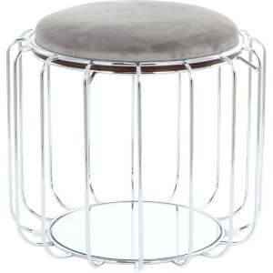 Kayoom Beistelltisch-Hocker, grau-silber, Ø 50 cm. Hocker mit Samtbezug und Spiegelglasboden.