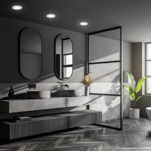 3er Set Briloner LED Einbaustrahler in Chrom-Matt im modernen Bad.
