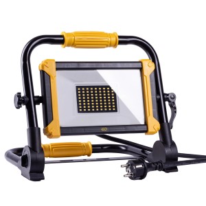 LED Arbeitsleuchte in Schwarz-Gelb, 50W, ideal für Baustellen und Heimwerker.