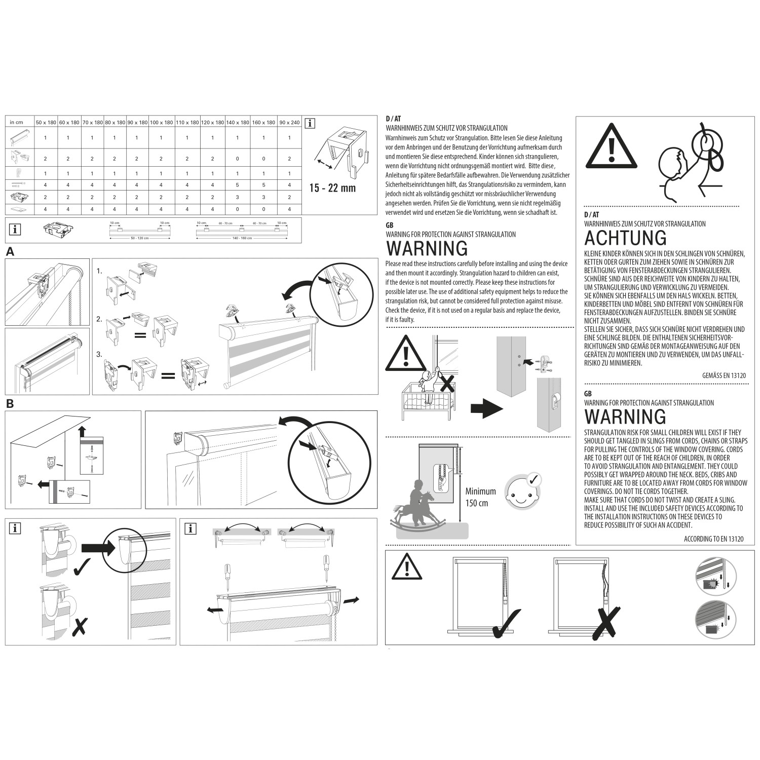 Montageanleitung für Gardinia Doppelrollo de Luxe, 50x180 cm, grau. Details zur Anbringung am Fenster.